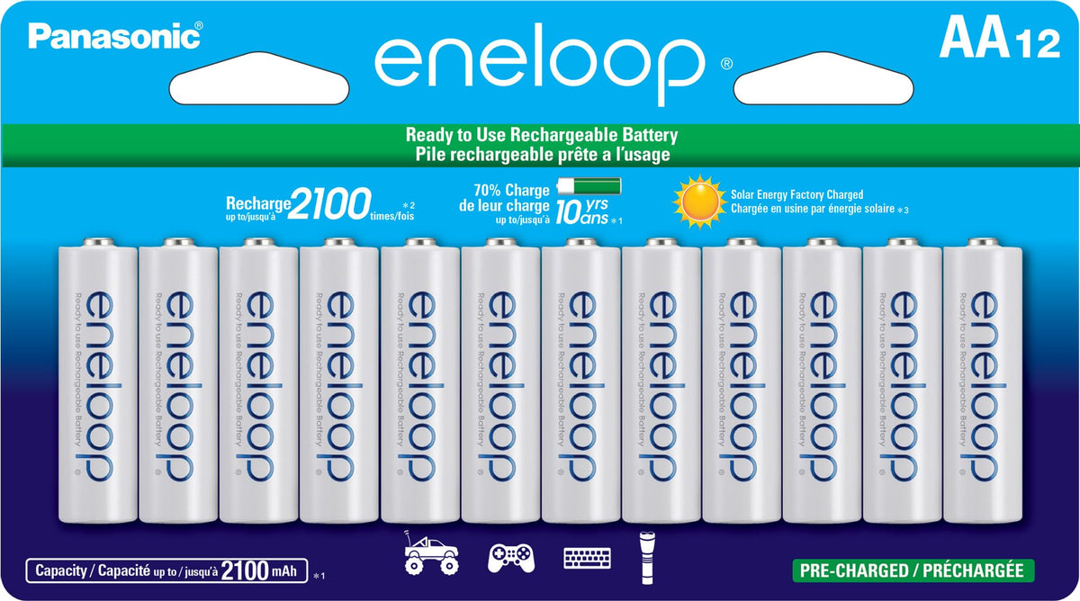Panasonic BK-3MCCA12FA eneloop AA 2100 Cycle Ni-MH Pre-Charged Rechargeable Batteries, 12 Pack