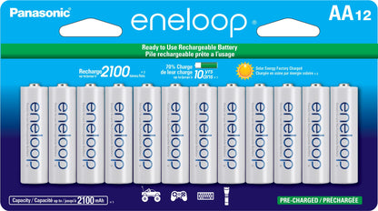 Panasonic BK-3MCCA12FA eneloop AA 2100 Cycle Ni-MH Pre-Charged Rechargeable Batteries, 12 Pack