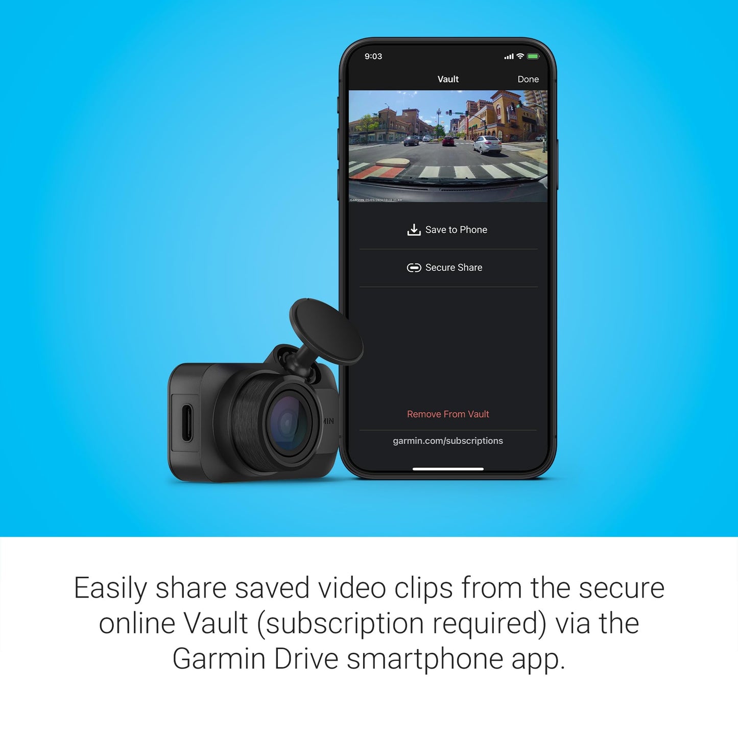 Garmin Dash Cam™ Mini 3, Ultracompact 1080p HD Dash Cam with a 140-degree Field of View, Built in Clarity™ Polarizer, Voice Controlled, Automatic Recording Garmin