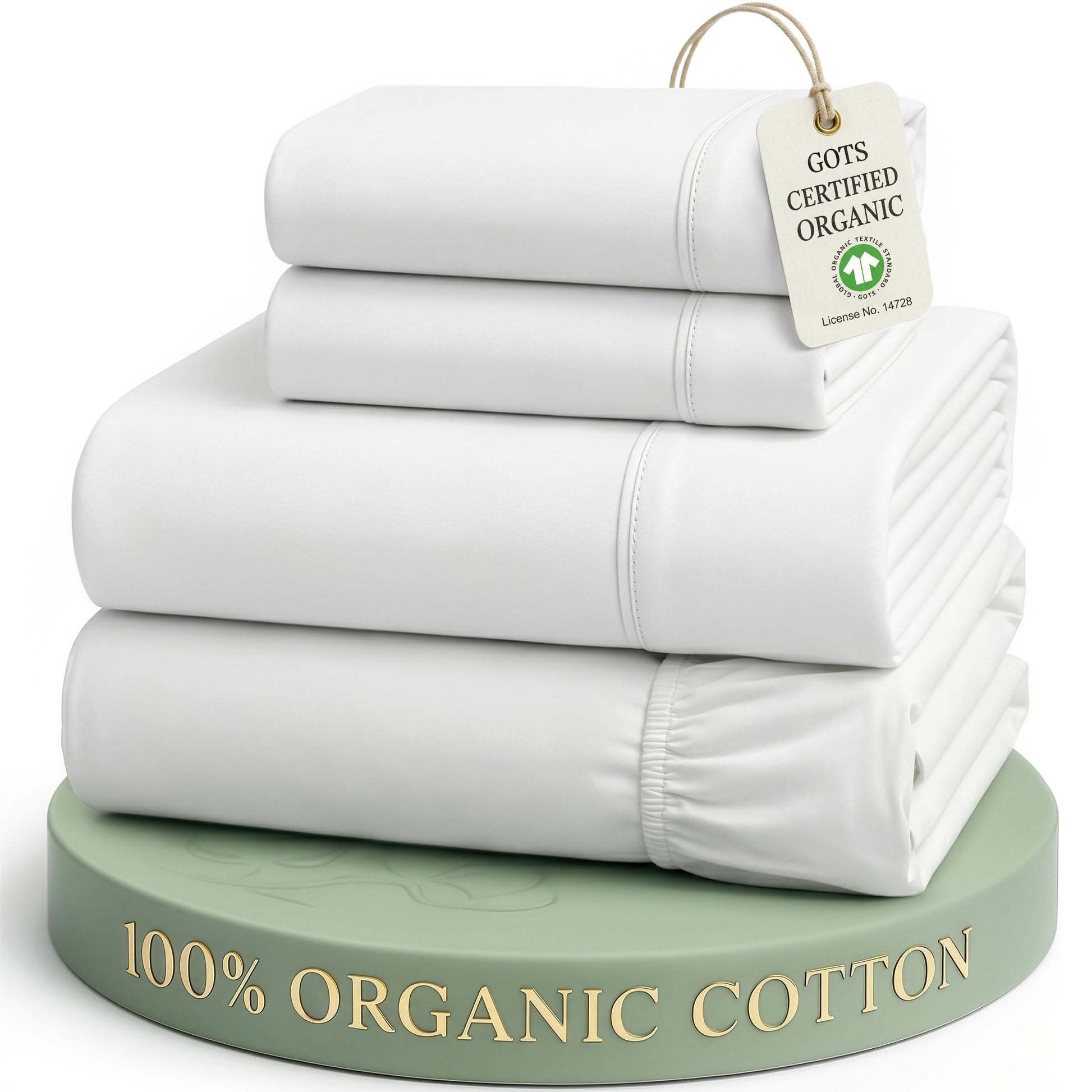 Lane Linen 100% Organic Cotton Queen Sheet Set, 4-Piece Percale Bed Sheets for Queen Bed - Soft, Breathable, Hypoallergenic, Deep Pocket Fits Mattress Up to 15" Deep, Hotel Quality Sheets - White