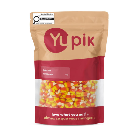 Maïs sucré Yupik, 1 kg, paquet de 6, confiserie classique d'Halloween, en forme de grains, saveur mandarine, bonbons crémeux sucrés, collation délicieuse, idéal pour offrir et pour vos recettes