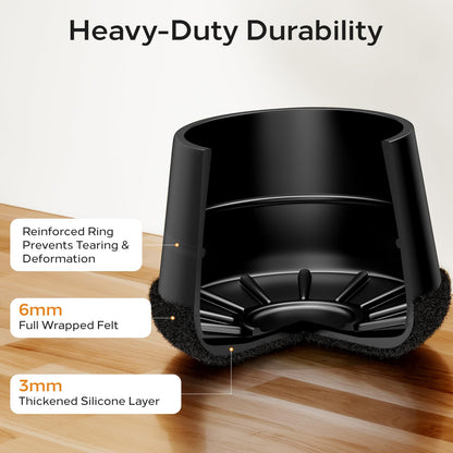 Meldel Silicone Chair Leg Floor Protectors Extra Small 24PCS - Furniture Felt Silicone Integrated Chair Foot Covers/Dark-Black/Rubber - Protect Floors from Scratches,Reduce Noise