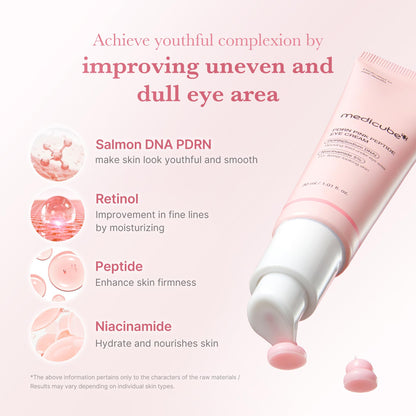 medicube Salmon DNA PDRN Pink Peptide Eye Serum with Niacinamide and 99% Purity Retinol for Fine Lines, Uneven Skin Tone, Korean Skin Care 1.01fl.oz - Available at All In One Marketplace Canada