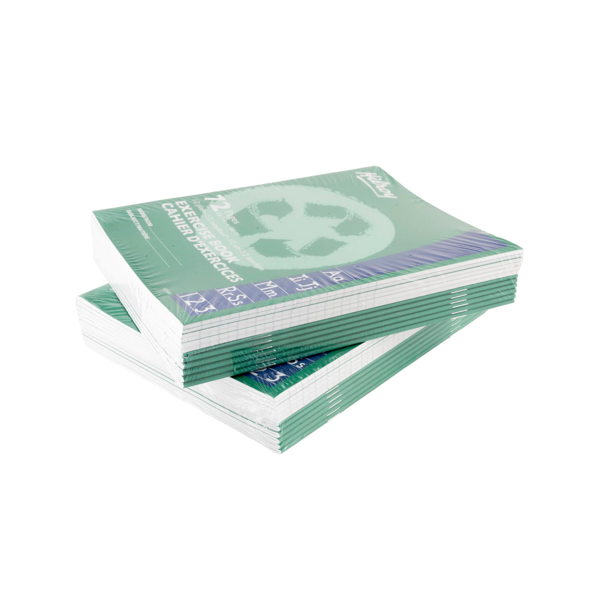 Hilroy Recycled Stitched Exercise Book, 1/2 plain, 1/2 interlined, 72 Pages/36 Sheets, 7-1/8” (180 cm) x 9-1/8” (23.1 cm) Sheet Size, Green Cover, 1 Case of 24 Books (12155R)