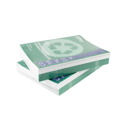 Hilroy Recycled Stitched Exercise Book, 1/2 plain, 1/2 interlined, 72 Pages/36 Sheets, 7-1/8” (180 cm) x 9-1/8” (23.1 cm) Sheet Size, Green Cover, 1 Case of 24 Books (12155R)