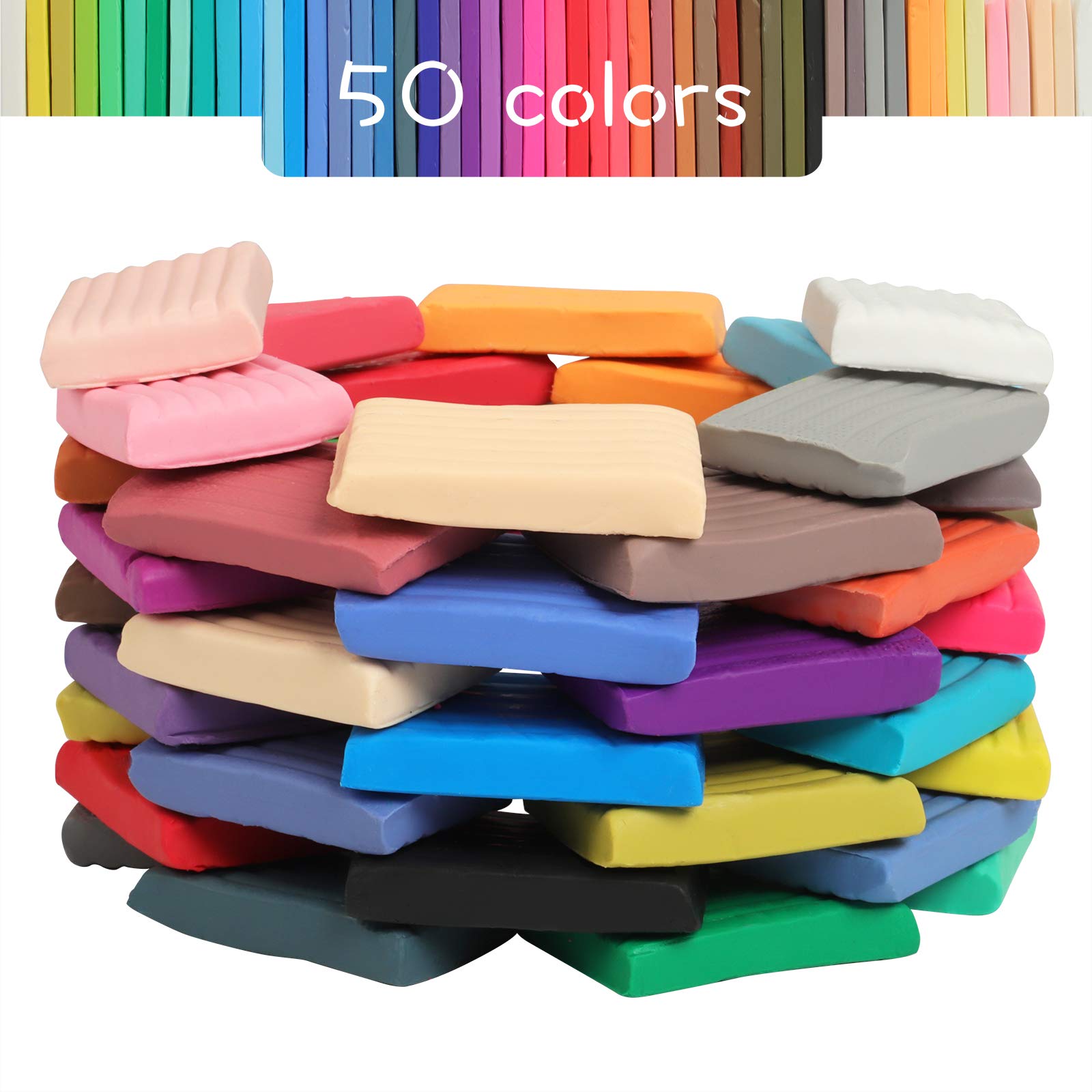 Polymer Clay 50 Colors, Modeling Clay for Kids DIY Starter Kits, Oven Baked Model Clay, Non-Sticky Molding Clays with Sculpting Tools, Gift for Children and Artists - Available at All In One Marketplace Canada
