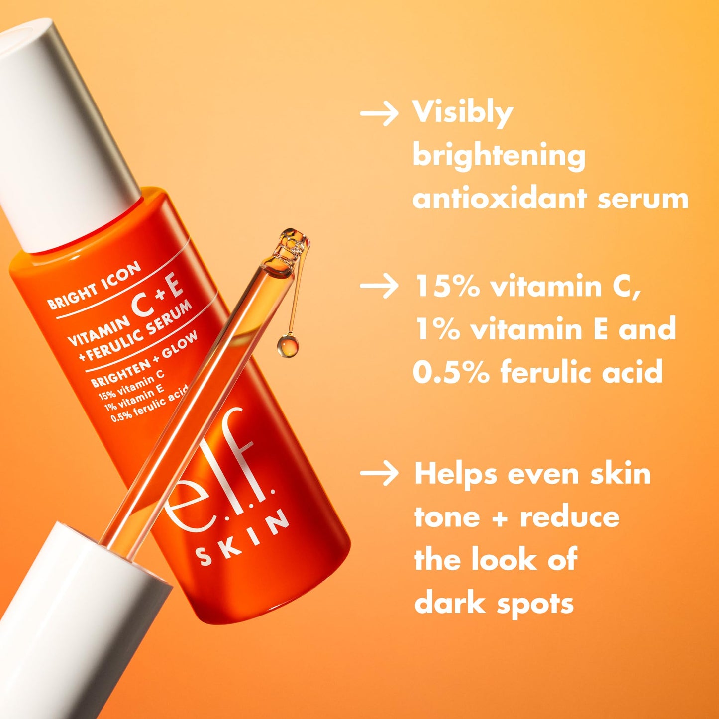 e.l.f. SKIN Bright Icon Vitamin C + E + Ferulic Face Serum, Brightening & Soothing with 15% Vitamin C, Vegan & Cruelty-Free - Available at All In One Marketplace Canada