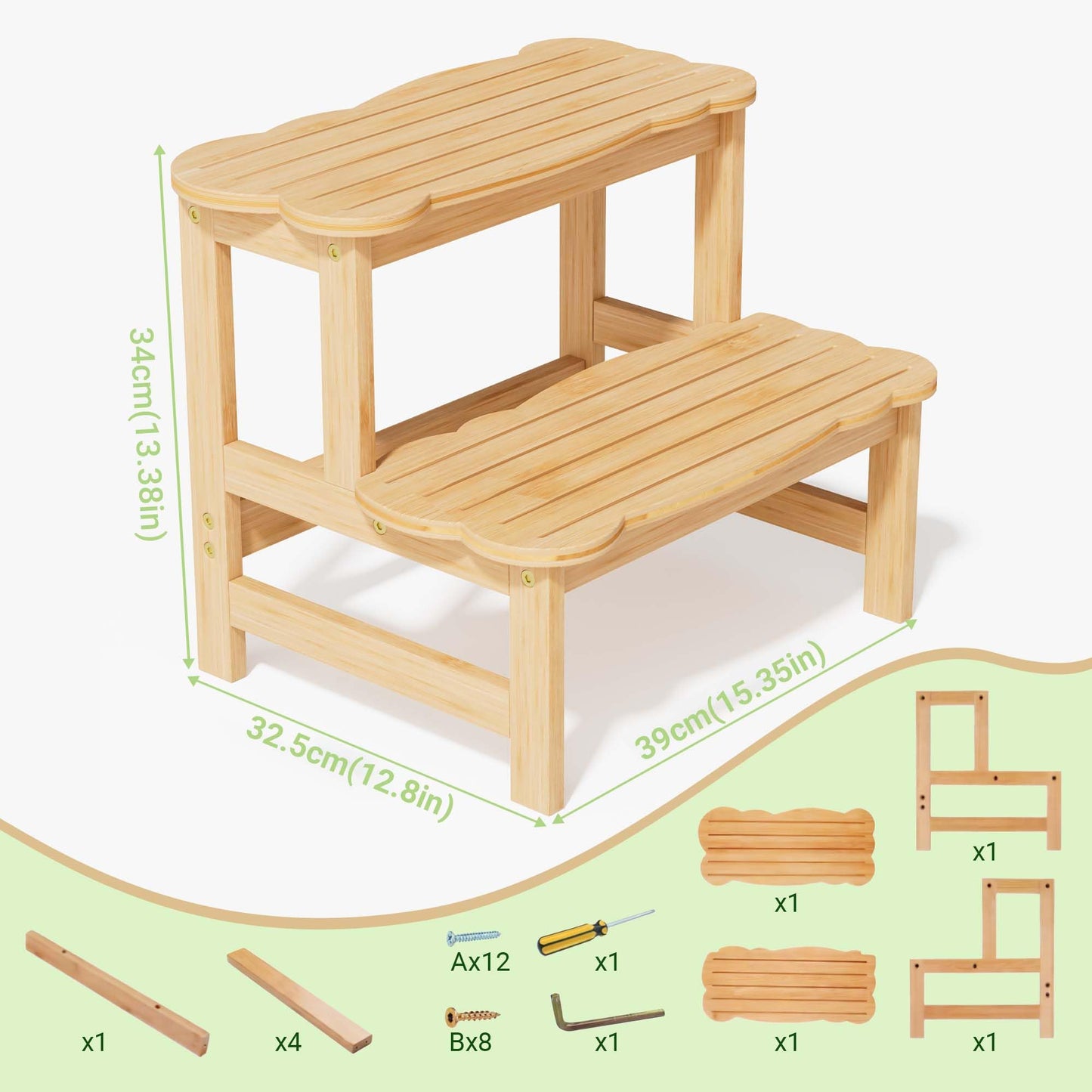 COSYLAND Bamboo Step Stool, Two Step Stools Toddler 300 lbs Capacity with Safety Non-Slip Pads, Bamboo Step Stool for Bathroom, Kitchen Dual Height Step Stools for Kids (Natural) 🍁 All In One Marketplace Canada