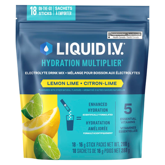 Liquid I.V. Hydration Multiplier Electrolyte Drink Mix - Enhanced Hydration Electrolyte Powder with Vitamins B3, B5, B6, B12 and C -18x On-the-go Sticks for Workout and Travel - Lemon Lime