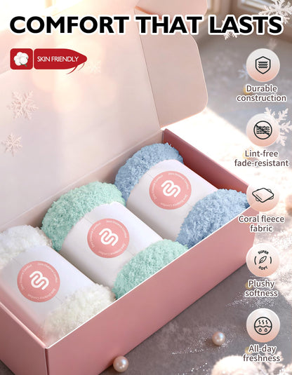 CLOSEMATE Womens Fuzzy Calf Socks, Cozy Cloud Socks Gift Box Set, 3 Pairs 🍁 All In One Marketplace Canada