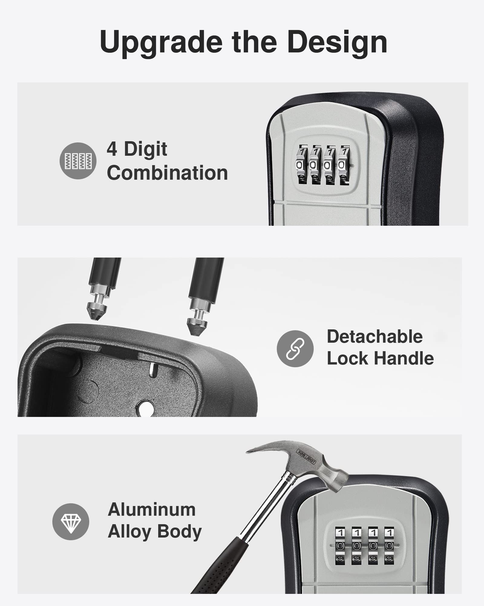 Puroma Key Lock Box, Portable Combination Lockbox Wall-Mounted Key Storage Box for House Keys, Resettable Code Safe Security Lock Box for Home, Office, Apartment Spare Key Storage (1 Pack, Gray)