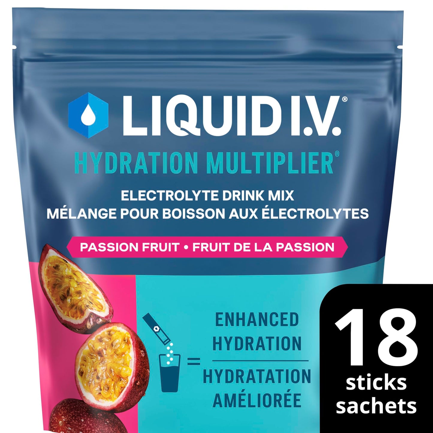 Liquid I.V. Hydration Multiplier Electrolyte Drink Mix - Enhanced Hydration Electrolyte Powder with Vitamins B3, B5, B6, B12 and C -18x On-the-go Sticks for Workout and Travel - Passion Fruit