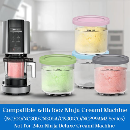 Containers Replacement for Ninja Creami Pints and Lids & Scoop - 4 Pack | Compatible with NC300/NC301/NC299AMZ Series | BPA-Free, Dishwasher-Safe, Leak-Proof Pints for Homemade Ice Cream - Available at All In One Marketplace Canada