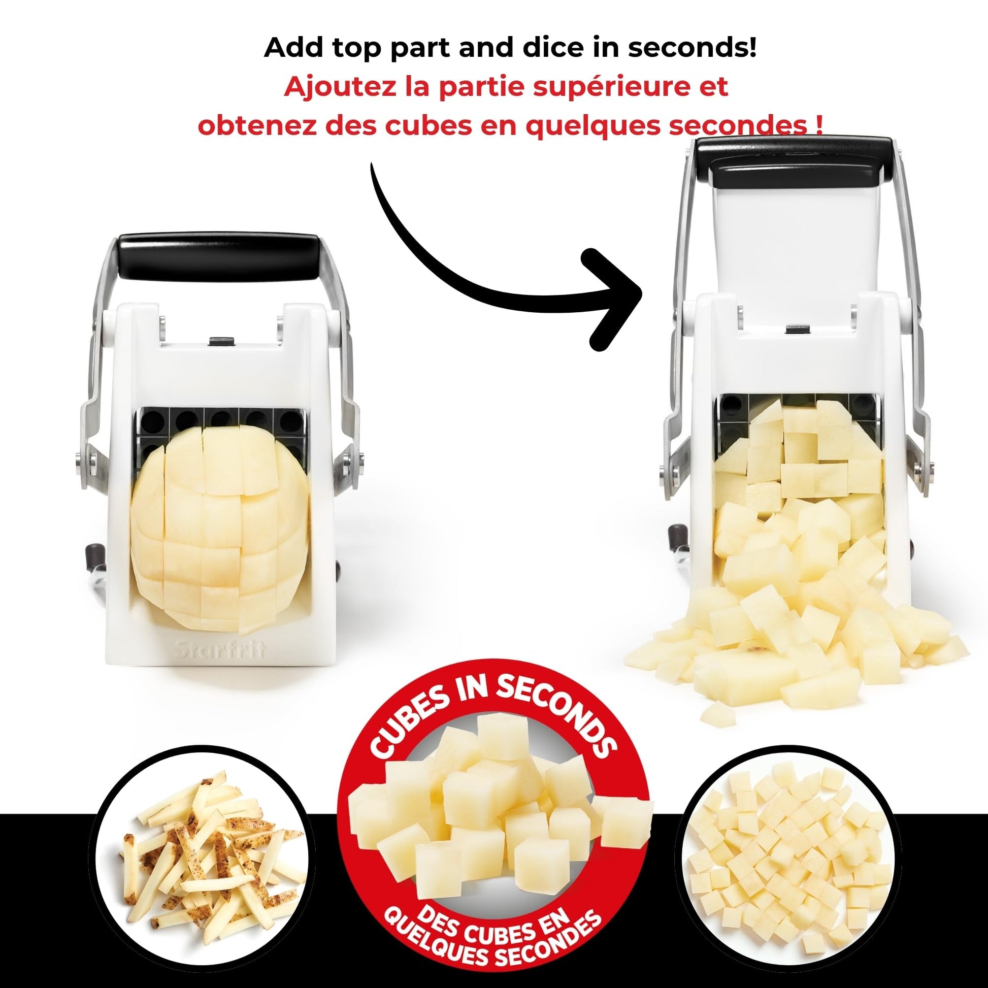 Starfrit Pro Fry Cutter & Cuber, 3-in-1 Potato & Vegetable Cutter Starfrit