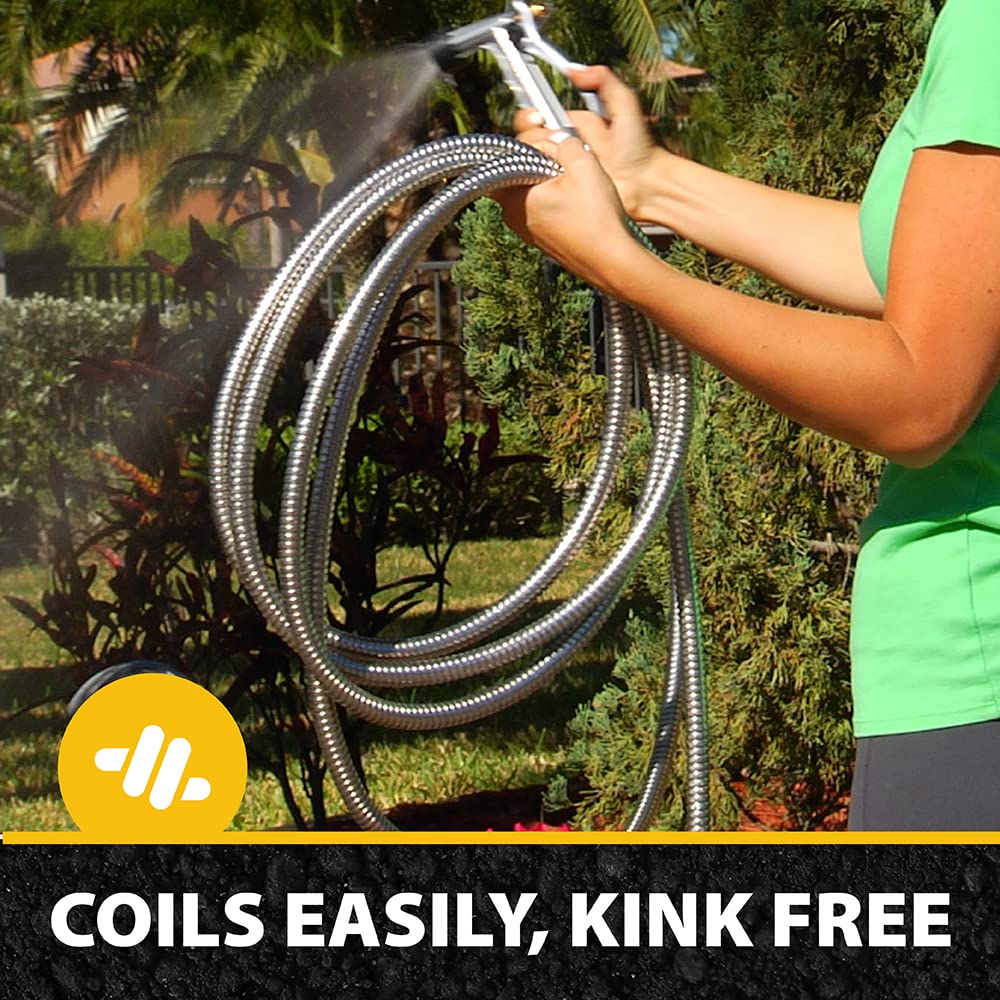 Bionic Steel Metal Garden Hose 75 Ft, Rust Proof 304 Stainless Steel Water Hose with Brass Fittings, Flexible & Heavy Duty Hose, Lightweight, Kink Free & Easy Coil Outdoor Hose- 2021 Model…