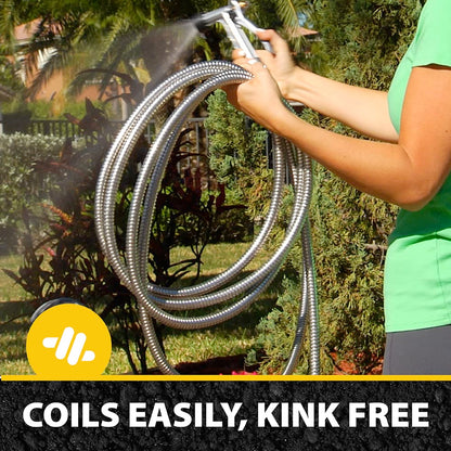 Bionic Steel Metal Garden Hose 75 Ft, Rust Proof 304 Stainless Steel Water Hose with Brass Fittings, Flexible & Heavy Duty Hose, Lightweight, Kink Free & Easy Coil Outdoor Hose- 2021 Model…
