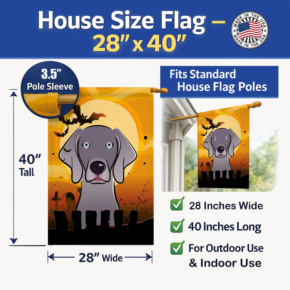 Drapeau de maison en toile Caroline's Treasures BB1789CHF Weimaraner Halloween, multicolore, grand
