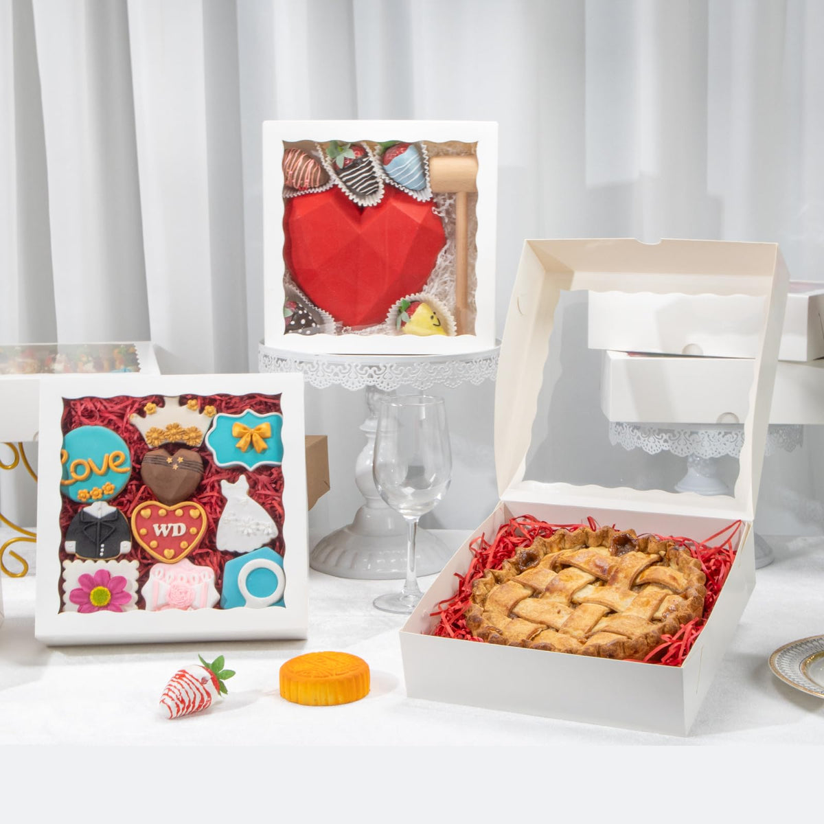 TEMLQPACK 50pcs 9x9x2.5 Inches White Bakery Boxes - Cookies, Pie, Chocolate Covered Strawberries, Breakable Heart, Charcuterie Boxes for Valentine's & Christmas 🍁 All In One Marketplace Canada