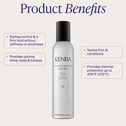Kenra Volume Mousse Extra 17 | Volumizing Mousse with Firm Hold | Heat Protectant up to 428°F | Frizz Control & Fullness for All Hair Types | 227 mL - Available at All In One Marketplace Canada