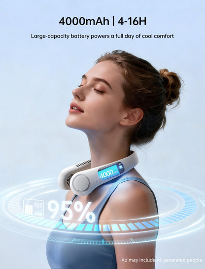 JISULIFE Portable Neck Fan, Hands Free Bladeless Hanging Sport Fan, 4000 mAh Battery Operated Wearable Personal Fan, Leafless, Rechargeable, Headphone Design, USB Powered Desk Fan, 5 Speeds - Grey
