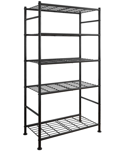 Sakugi 5 Tier Shelf - Heavy Duty Metal Storage Shelves with Adjustable Leveling Feet, Large Capacity Shelving Unit with Multiple Hooks for Kitchen, Pantry, Office (84 x 32 x 183 cm, Black)
