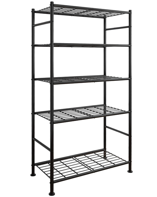 Sakugi 5 Tier Shelf - Heavy Duty Metal Storage Shelves with Adjustable Leveling Feet, Large Capacity Shelving Unit with Multiple Hooks for Kitchen, Pantry, Office (84 x 32 x 183 cm, Black)
