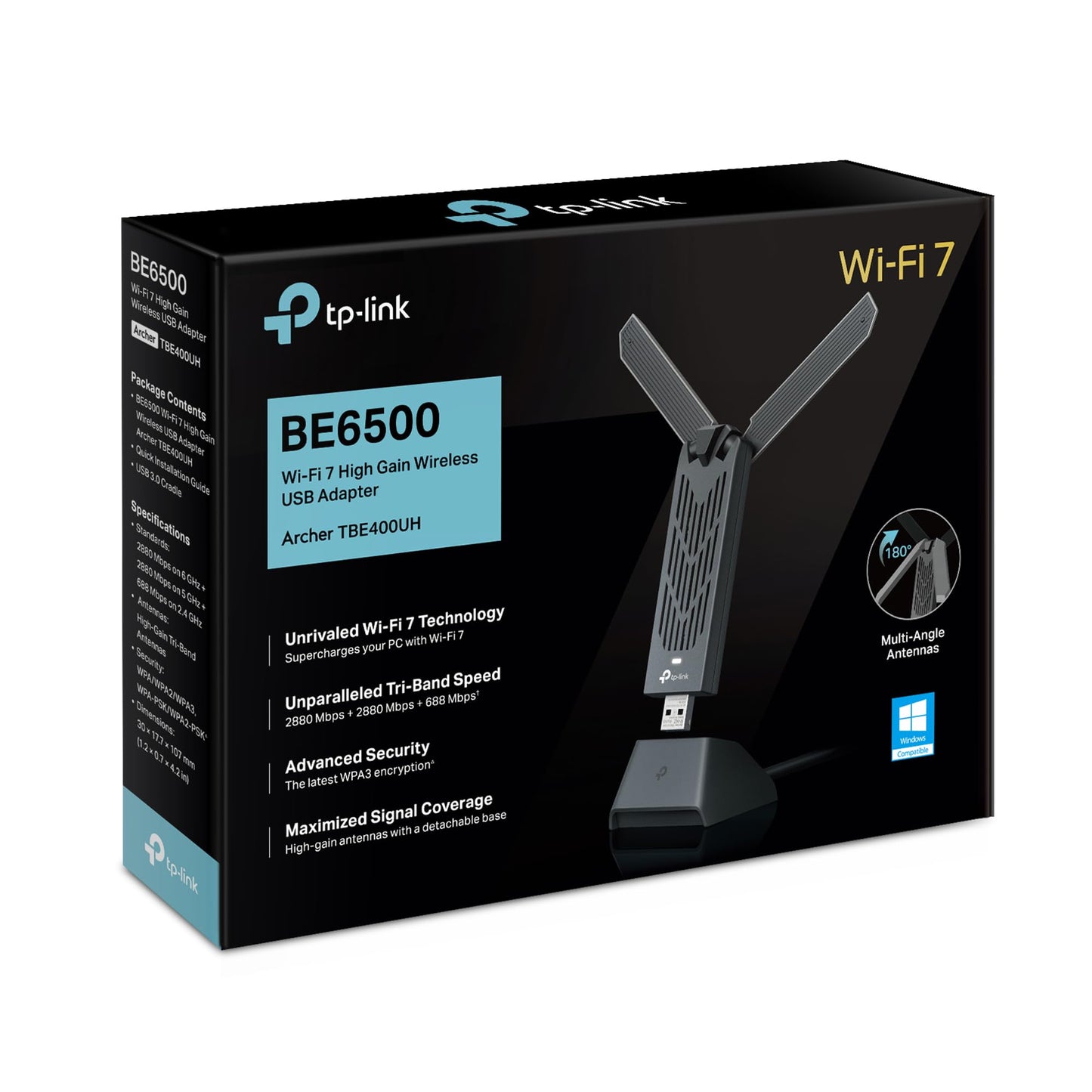 TP-Link BE6500 WiFi 7 USB Adapter (Archer TBE400UH) – Tri-Band 6GHz/5GHz/2.4GHz, High-Gain Adjustable Antennas, USB 3.0 Cradle, Up to 6500 Mbps, OFDMA MU-MIMO, WPA3, Windows 10/11 🍁 All In One Marketplace Canada