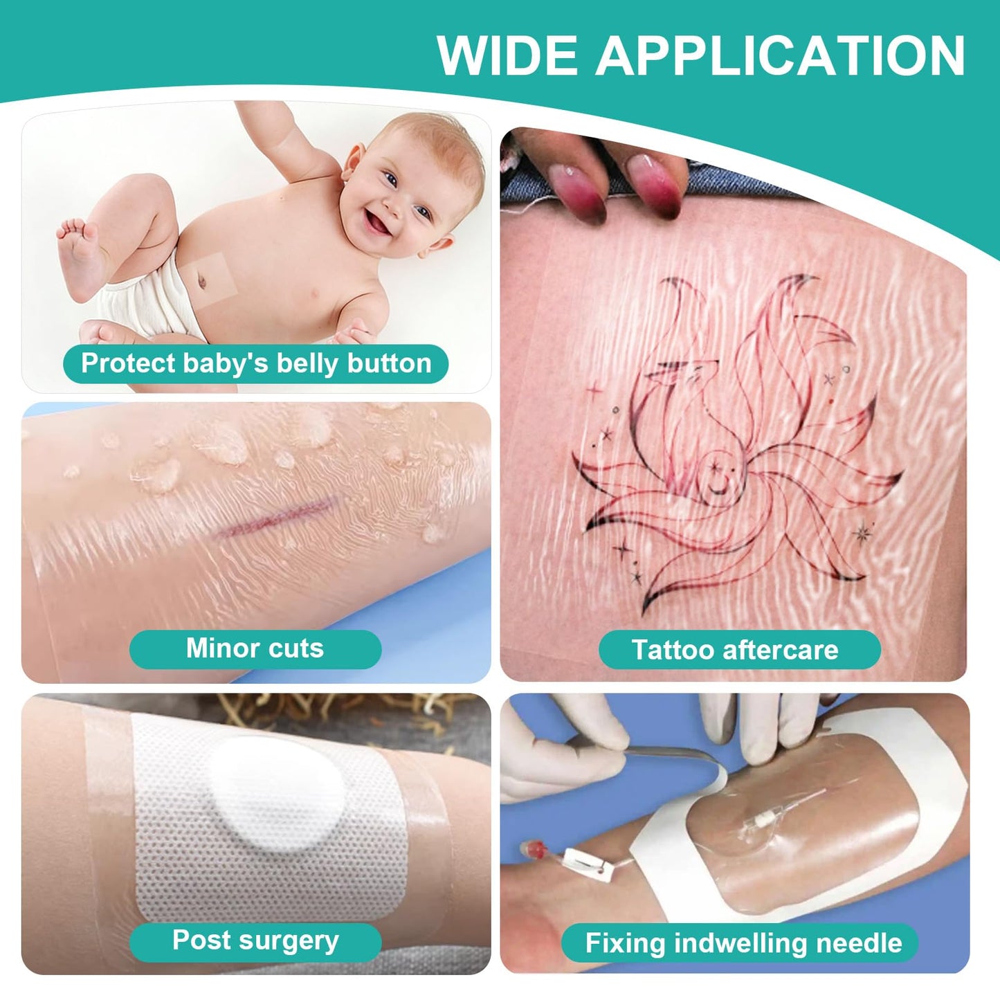Transparent Film Dressing, 4" x 4.75" (30 Pack), Waterproof Clear Adhesive Bandages for Wound Care, IV Shield & Tattoo Aftercare - Available at All In One Marketplace Canada