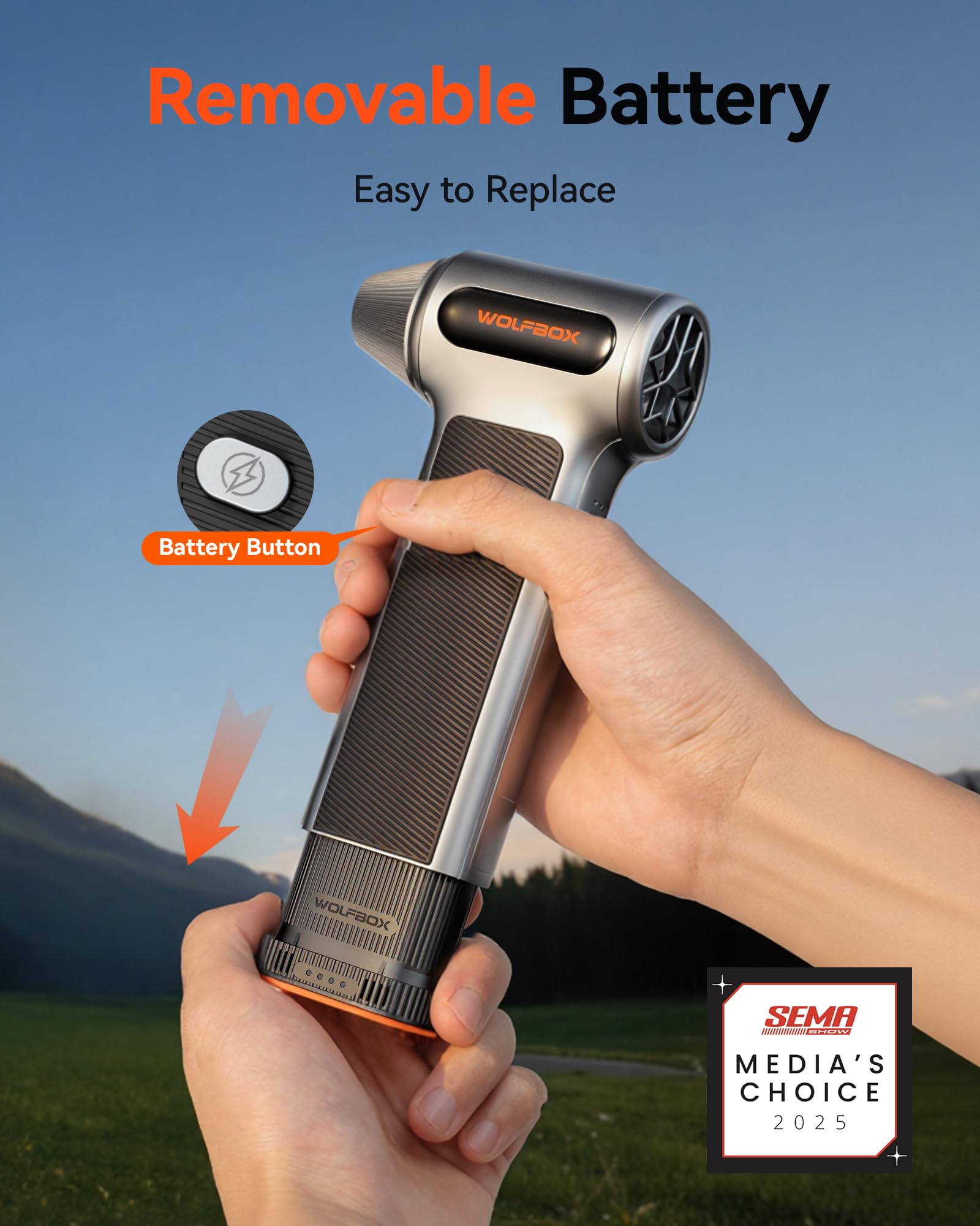 WOLFBOX MF200 Electric Air Duster with Removable Battery & 4 Nozzles, Cordless 3-Speed Adjustable Mini Blower for Computer Keyboard, Car Cleaning, Home, and Outdoor Use - Available at All In One Marketplace Canada