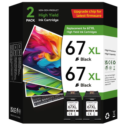 67XL Black Ink Cartridges Compatible for HP 67 Ink Cartridges Compatible for HP Ink 67 Fit for DeskJet 4155e 2855e 2755e 2700 2700e 2800e 4100 4255e 2734e Envy 6055e 6455e 6000 6400 Printer(2 Black)