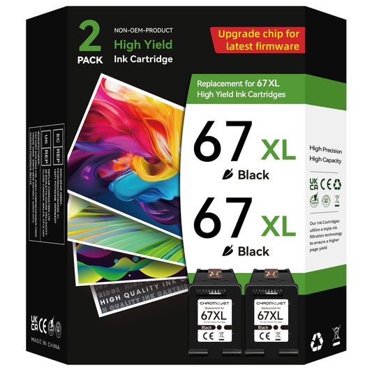 67XL Black Ink Cartridges Compatible for HP 67 Ink Cartridges Compatible for HP Ink 67 Fit for DeskJet 4155e 2855e 2755e 2700 2700e 2800e 4100 4255e 2734e Envy 6055e 6455e 6000 6400 Printer(2 Black)
