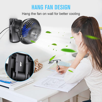 BESKAR USB Powered Clip on Fan, Portable Small Fan with Cord, 3 Speeds Strong Airflow, Personal Fan with Sturdy Clamp, Quiet Desk Fan & Clip Fan - Available at All In One Marketplace Canada
