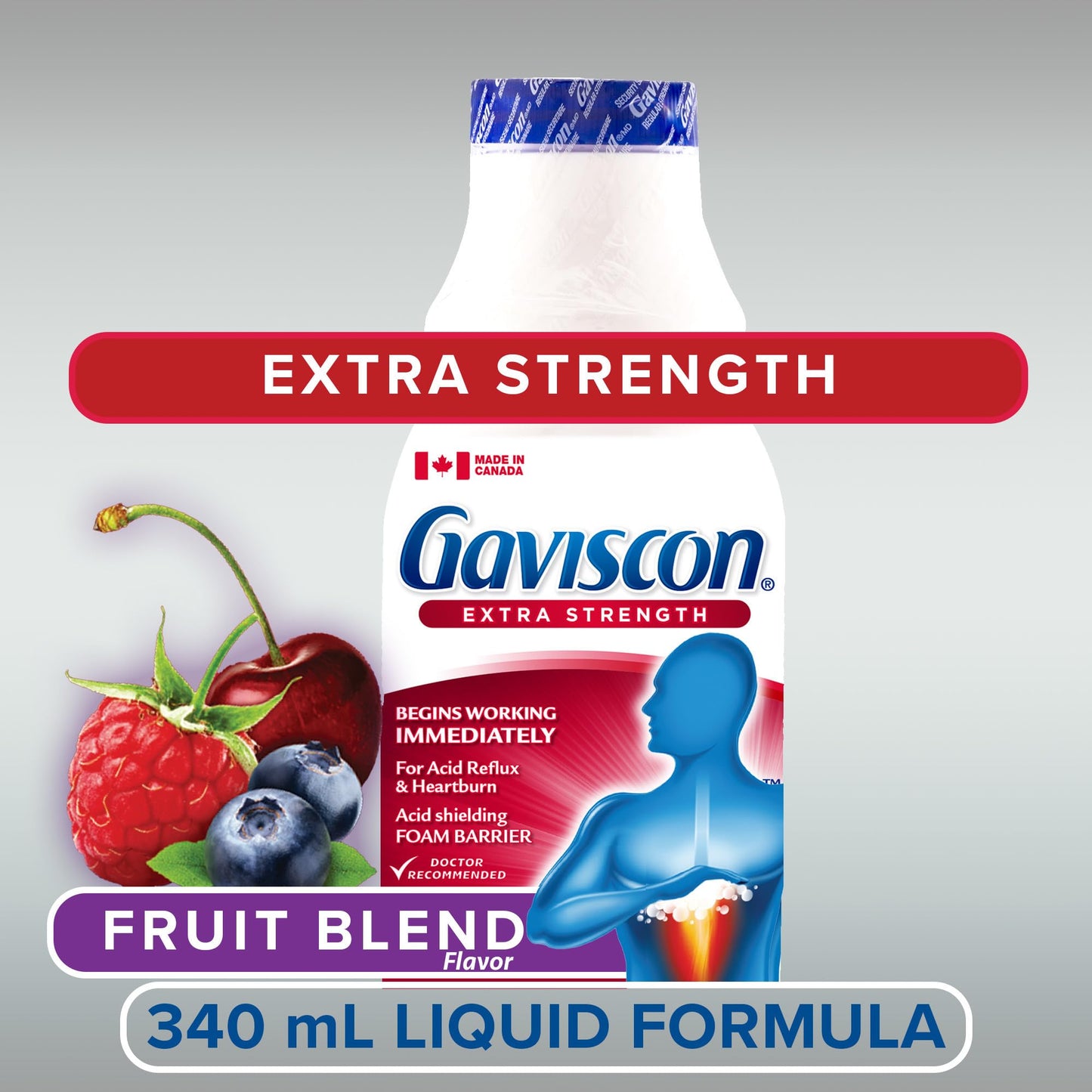 Gaviscon Liquid Extra Strength Antacid - 340 ml - Antacid Liquid for Day and Night Heartburn Relief, Acid Reflux and GERD Relief, Fruit Blend - Free of Aluminum, Lactose and Gluten Gaviscon