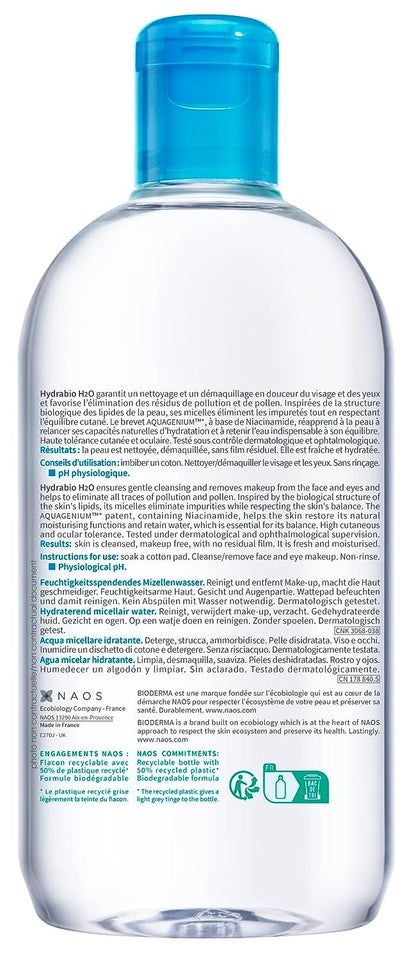 Bioderma Hydrabio H2O Micellar Water, Cleansing and Makeup Removing Gentle Face Cleanser for Dehydrated Sensitive Skin - Available at All In One Marketplace Canada