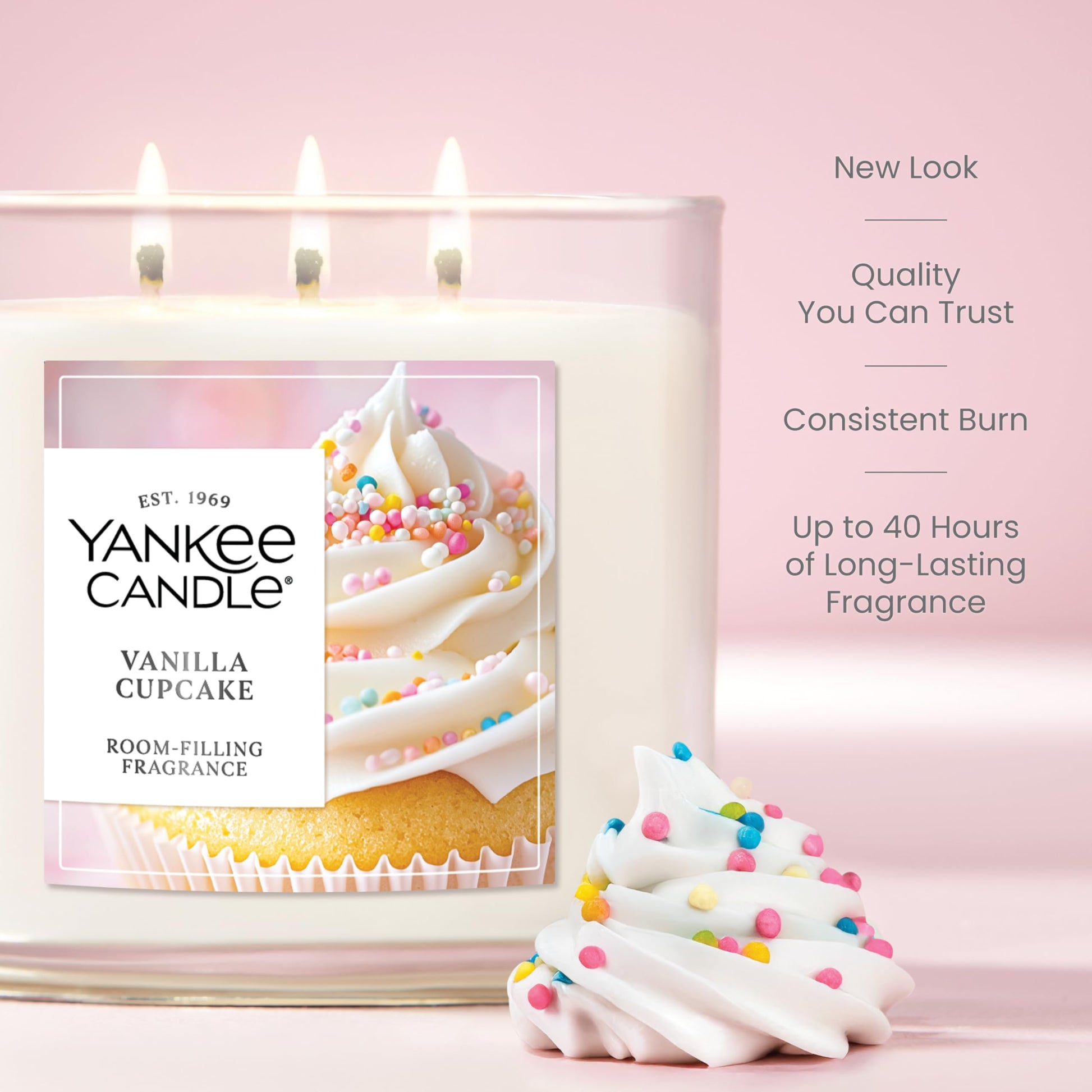 Yankee Candle 3 Wick Candle Jar, Scented Candle with up to 40 Hours of Burn Time, Premium Plant Wax Blend for Consistent Long Lasting Scent from First to Last Burn, Vanilla Cupcake Yankee Candle