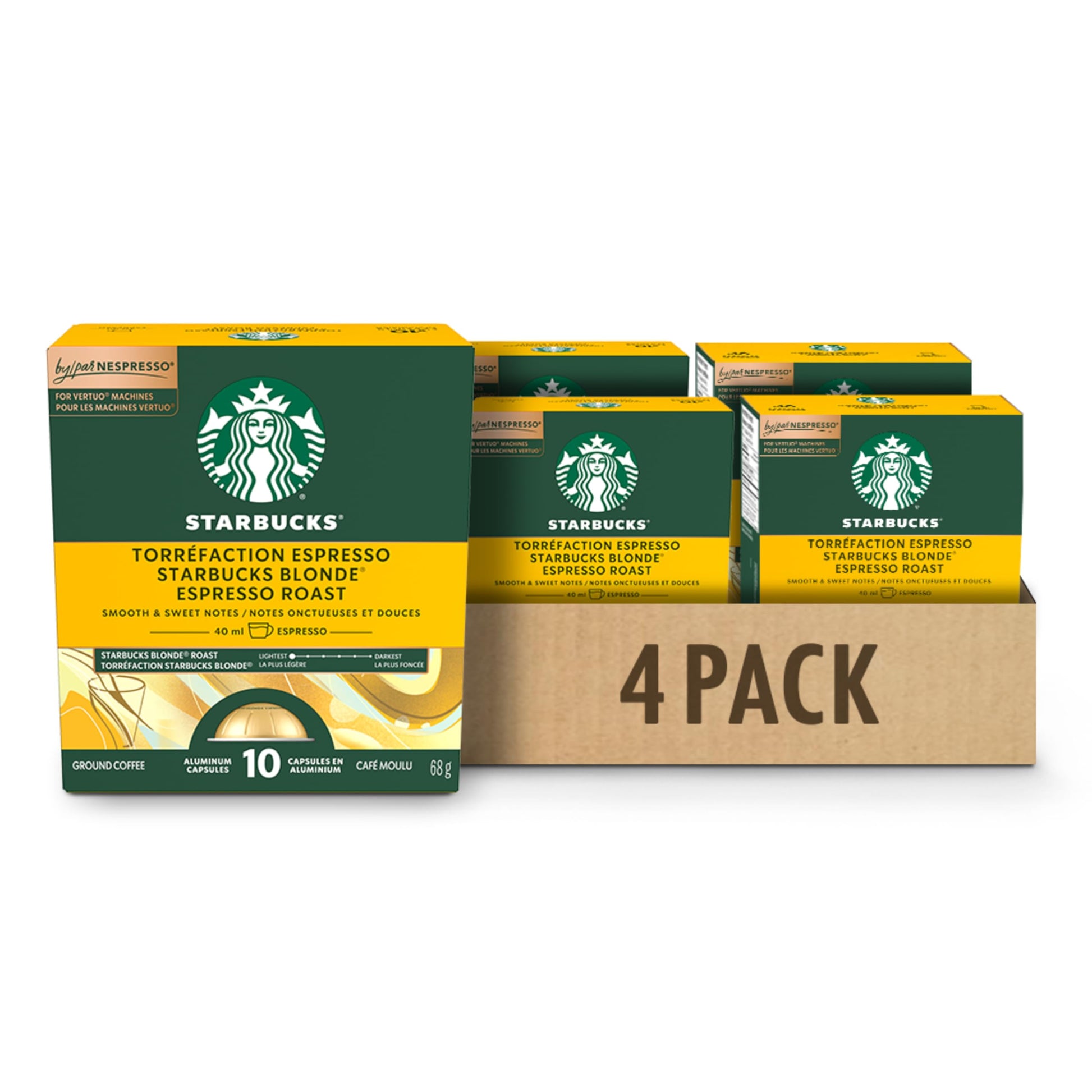 Starbucks Blonde Espresso Roast Nespresso Vertuo Capsules – 4 Boxes, 272g
