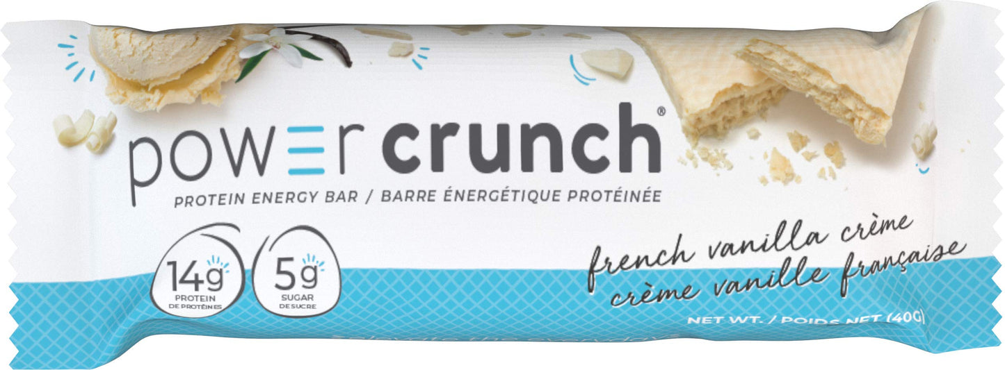 Power Crunch Protein Bars French Vanilla Crème 12 Count – High Protein Wafer Bar, 13g Protein, Low Sugar, Cream-Filled Snack Bar Power Crunch