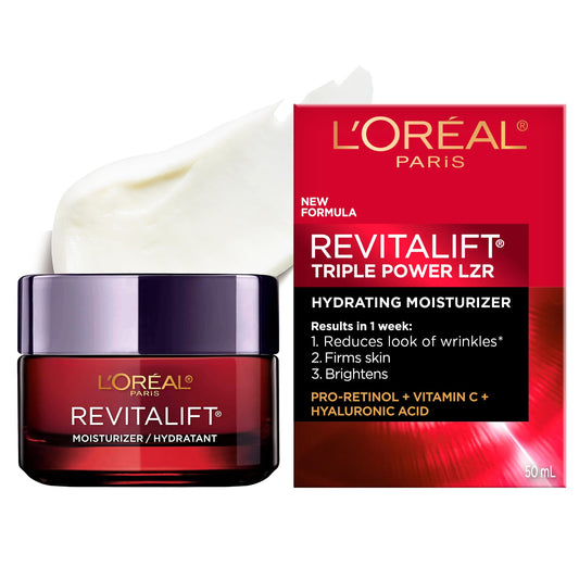 L'Oréal Paris Face Moisturizer, Moisturizer for Face with Pro-Retinol, Vitamin C & Hyaluronic Acid, Retinol Cream Reduces Look of Wrinkles & Firms Skin, Revitalift Triple Power LZR, 50ml