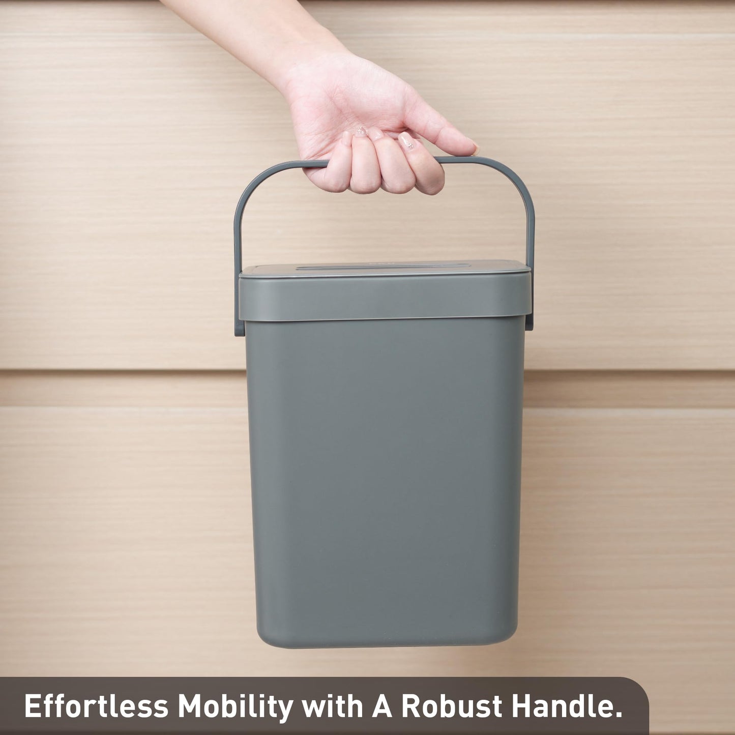 EKO Puro Mini Wall-Mounted Trash Can with Lid, Indoor Food Waste Compost Bucket, 0.79 Gal / 3L Small Hanging Trash Can for Kitchen (Grey) EKO