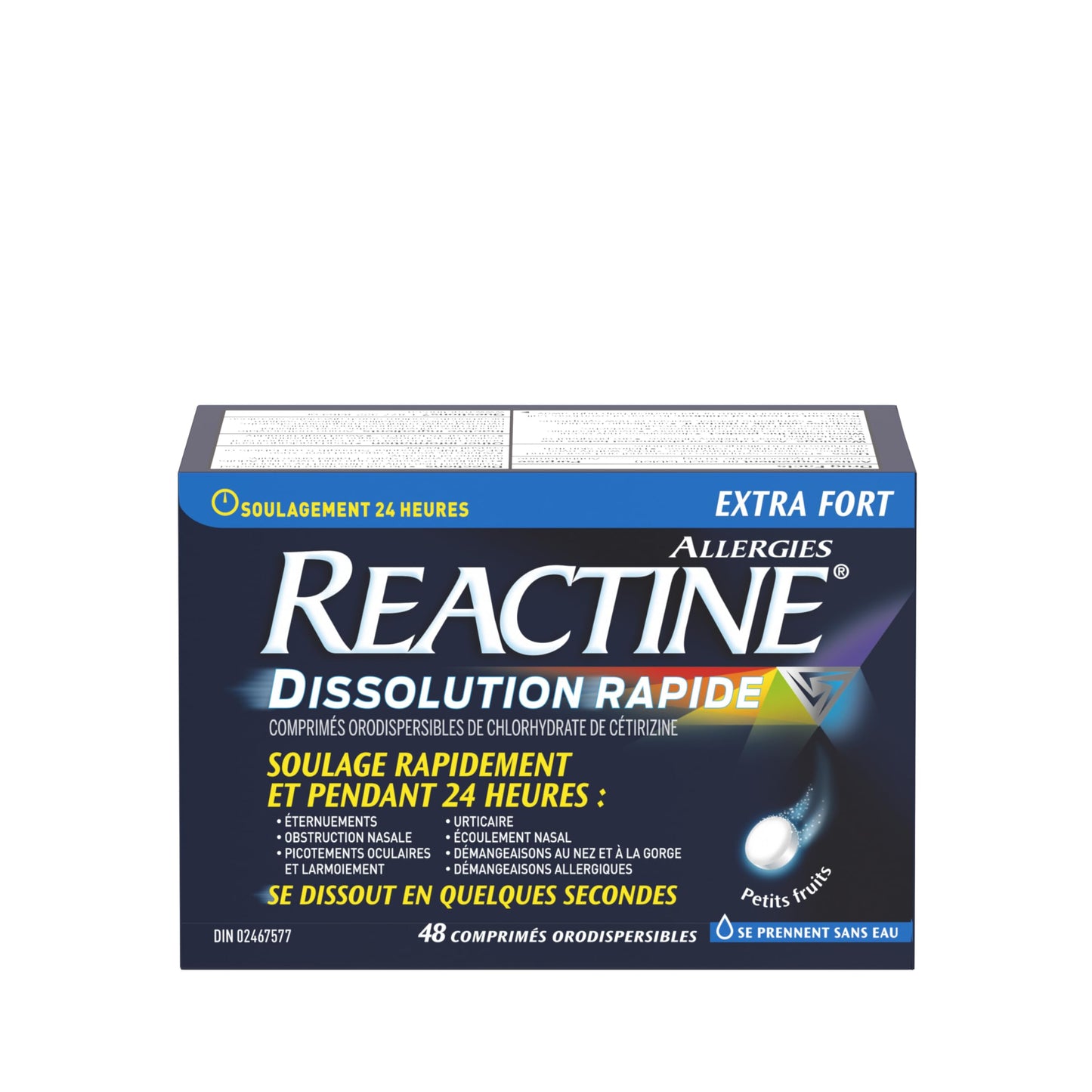 Reactine Rapid Dissolve Antihistamine Tablets - Allergy Medication with 10mg Cetirizine for 24-Hour Relief from Sneezing, Runny Nose & Watery Eyes - No Water Needed for Indoor & Outdoor 48 Count - Available at All In One Marketplace Canada
