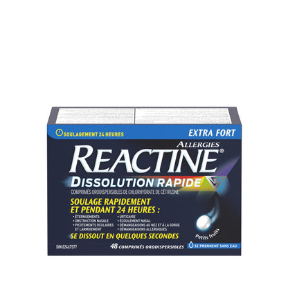Reactine Rapid Dissolve Antihistamine Tablets - Allergy Medication with 10mg Cetirizine for 24-Hour Relief from Sneezing, Runny Nose & Watery Eyes - No Water Needed for Indoor & Outdoor 48 Count - Available at All In One Marketplace Canada