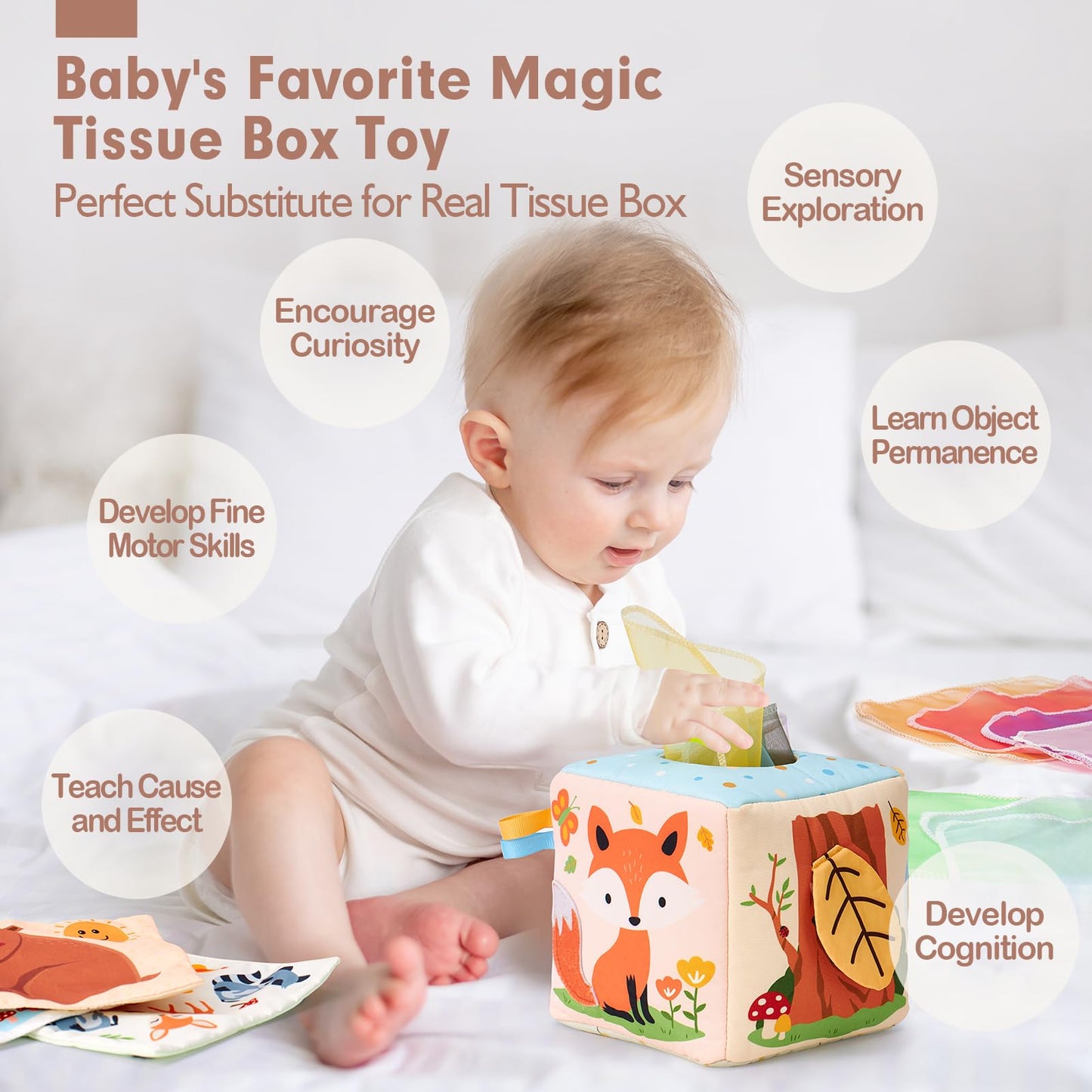 hahaland Baby Tissue Box Toy - Montessori Baby Toys 6-12 Months, Mirror Sensory Toys for Babies 12-18 Months, Boy Girl Gifts for 6M+ - Available at All In One Marketplace Canada