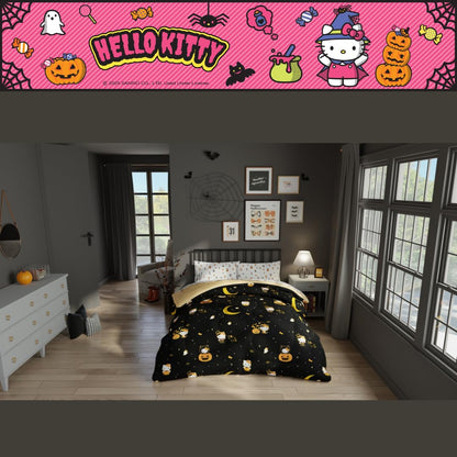 Sanrio Hello Kitty Halloween Pumpkin Full Bed Set – Super Soft & Cozy 5 Piece Reversible Comforter and Sheet Set (Officially Licensed Product) by Franco