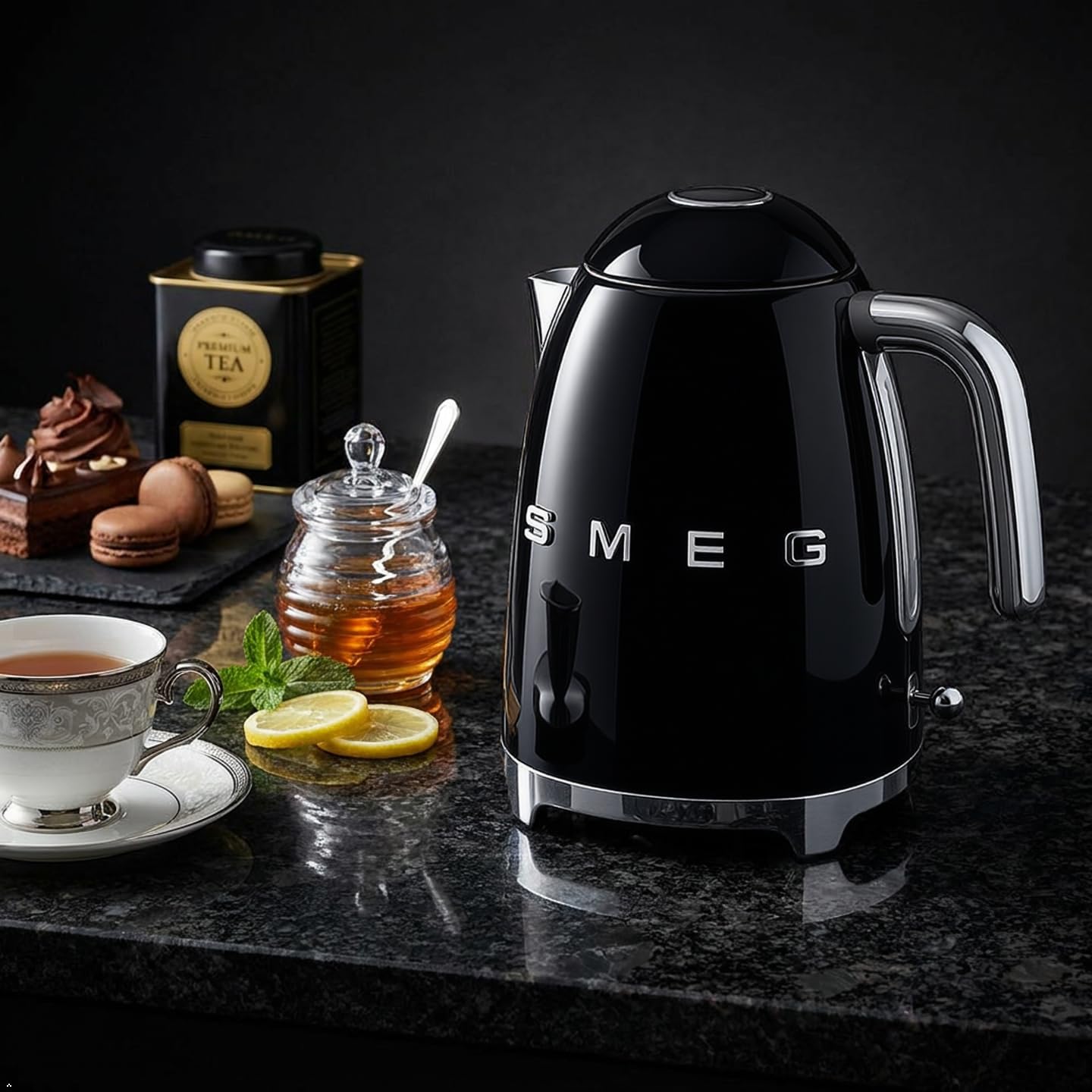 Smeg 50's Retro Style Kettle, 1.7L, 7 Cups, Automatic Shut Off, Black, KLF03BLUS Smeg