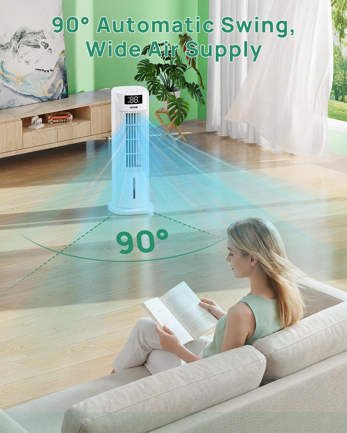 Portable Air Conditioner, 800ML Water Tank, 6 Speeds & 2 Cool Mist, 3 IN 1 Air Cooler, 90° Auto Oscillation, 12H Timer, 5M Remote Control, Quiet Cooling Tower Fan Air Conditioner for Room Office - Available at All In One Marketplace Canada
