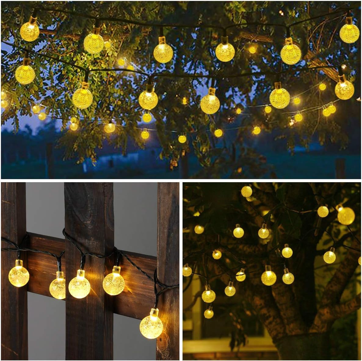 Toodour Solar String Lights Outdoor, 56ft 100 LED Globe String Lights, Waterproof Crystall Ball Lights Solar Patio Lights with 8 Modes for Garden Lawn Gazebo Yard, Outdoor Decorations - Warm White