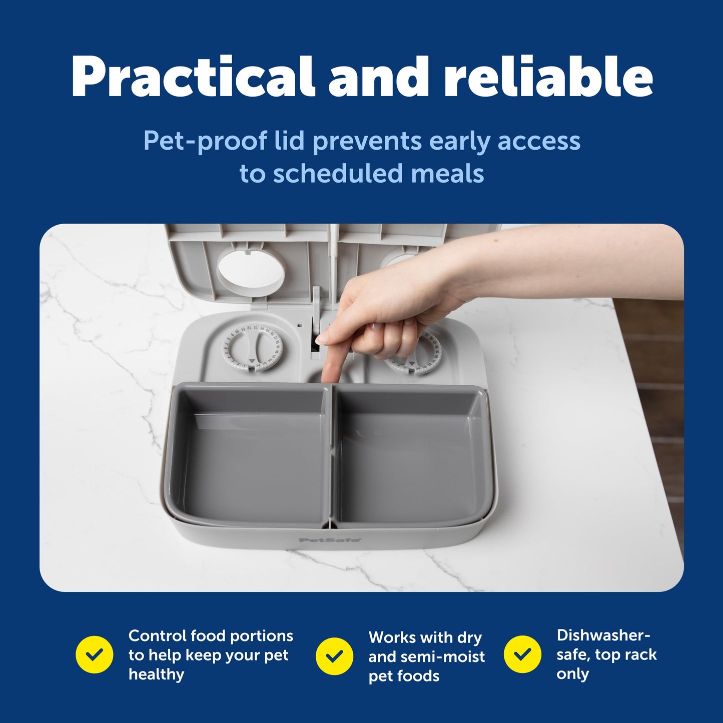 PetSafe Analog 2 Meal Programmable Pet Feeder, Automatic Dog and Cat Feeder - Dry or Semi-Moist Pet Food Dispenser, Slow Feed Portion Control (3 Cup/16 Ounce Total Capacity), Tamper-Resistant Design PetSafe