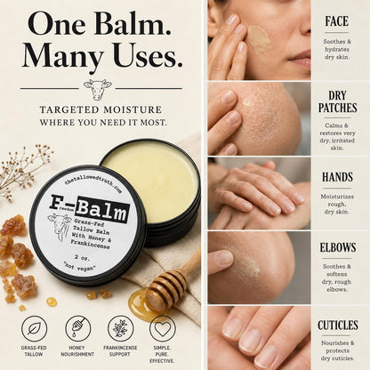 The Tallowed Truth F-Balm - All-In-One Premium Tallow Balm for Face & Body – Grass-Fed, Grass-Finished with Soft Sweet Scent of Honey & Frankincense – 5 Ingredients Only – Made in Canada - 2 oz - Available at All In One Marketplace Canada