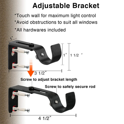 Extra Long Curtain Rods for Windows 28 to 144 inch, 1" Heavy Duty Drapery Rods with Adjustable Brackets, Bedroom Easy Instal Simple Blackout Outdoor Black Curtain Rods for Patio - Available at All In One Marketplace Canada