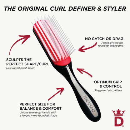 Denman D3 Original Curl Definer & Styler – 7‑Row Detangling Brush for Smooth, Defined Curls – Precision Styling Brush for Curly or Straight Hair – For Men and Women - Available at All In One Marketplace Canada